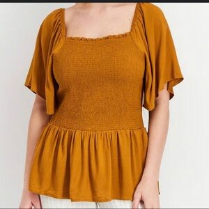 NWT Market & Spruce smocked blouse boho mustard size XL